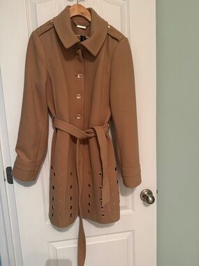 White House Black Market Camel Stud-Embellished Belted Trench Coat- size Medium